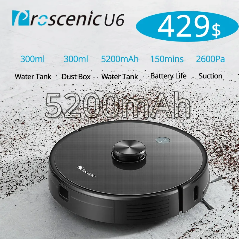 Proscenic U6 Robot Vacuum Cleaner Proscenic U6 WLAN Laser Navigation 2-in-1 Water Tank Nidec Motor 2700PA Support Alexa Control