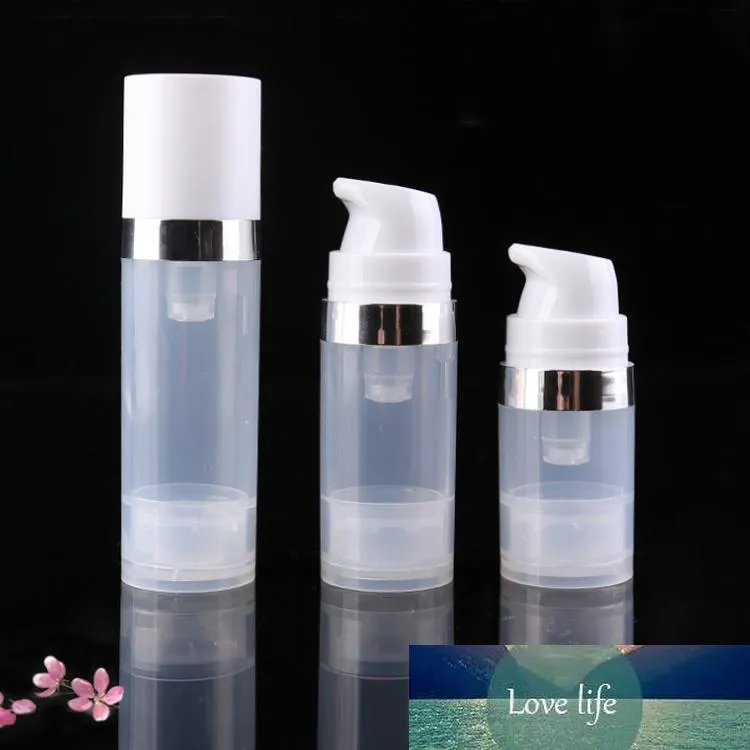 Leere 5-ml- und 10-ml-Airless-Flaschen. Klare Airless-Vakuumlotionsflasche mit Silver Line-Kosmetikverpackung