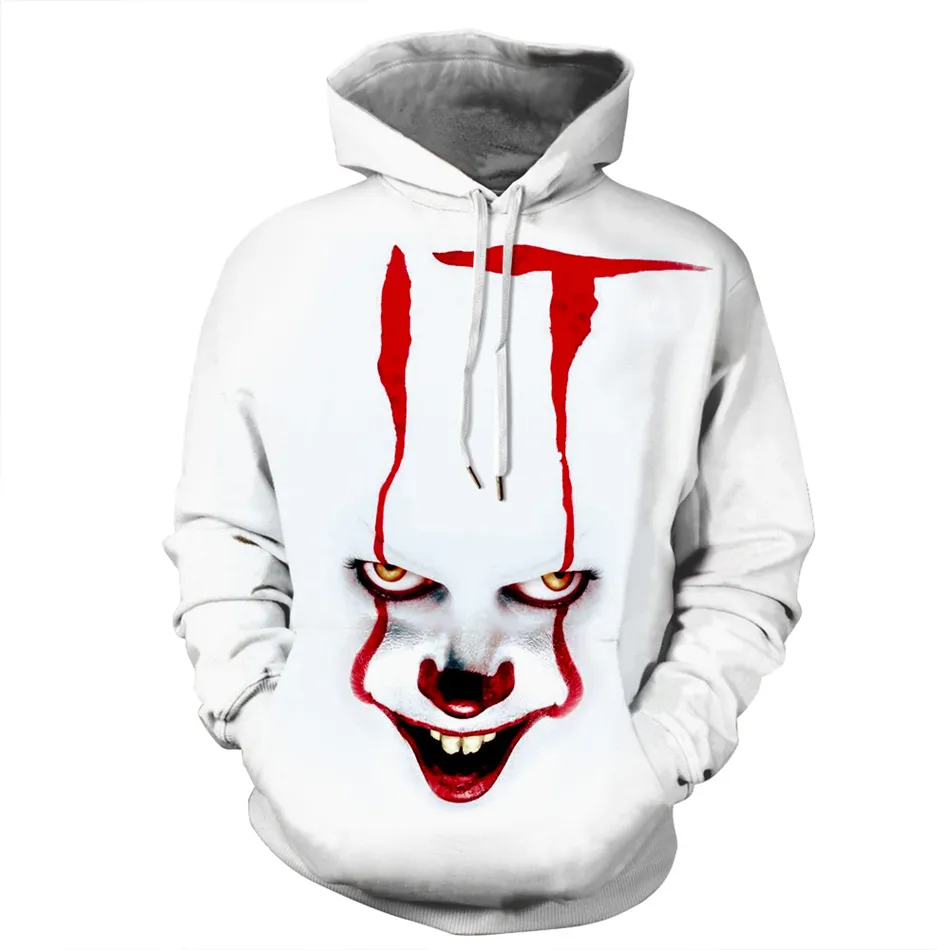 Felpe larghe firmate da uomo Joker Divertente 3D Halloween Sorriso Pullover Felpa con cappuccio Giacca streetwear moda Abbigliamento sportivo unisex