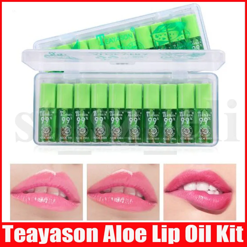 Teayason Aloe Vera Mini Lip Gloss Temperatur Farbwechsel Long Lasting Lip Öl Lipgloss Kit Tint Primer Moisturizing Make-up Pflege 10pcs / se