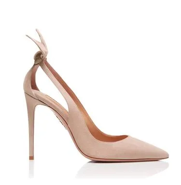 Perfecte officiële schoenen Aquazzura Deneuve Pump 105 Bow Pump Buttery Suede Spitse neus Zijuitsparingen Echt lederen schoenen