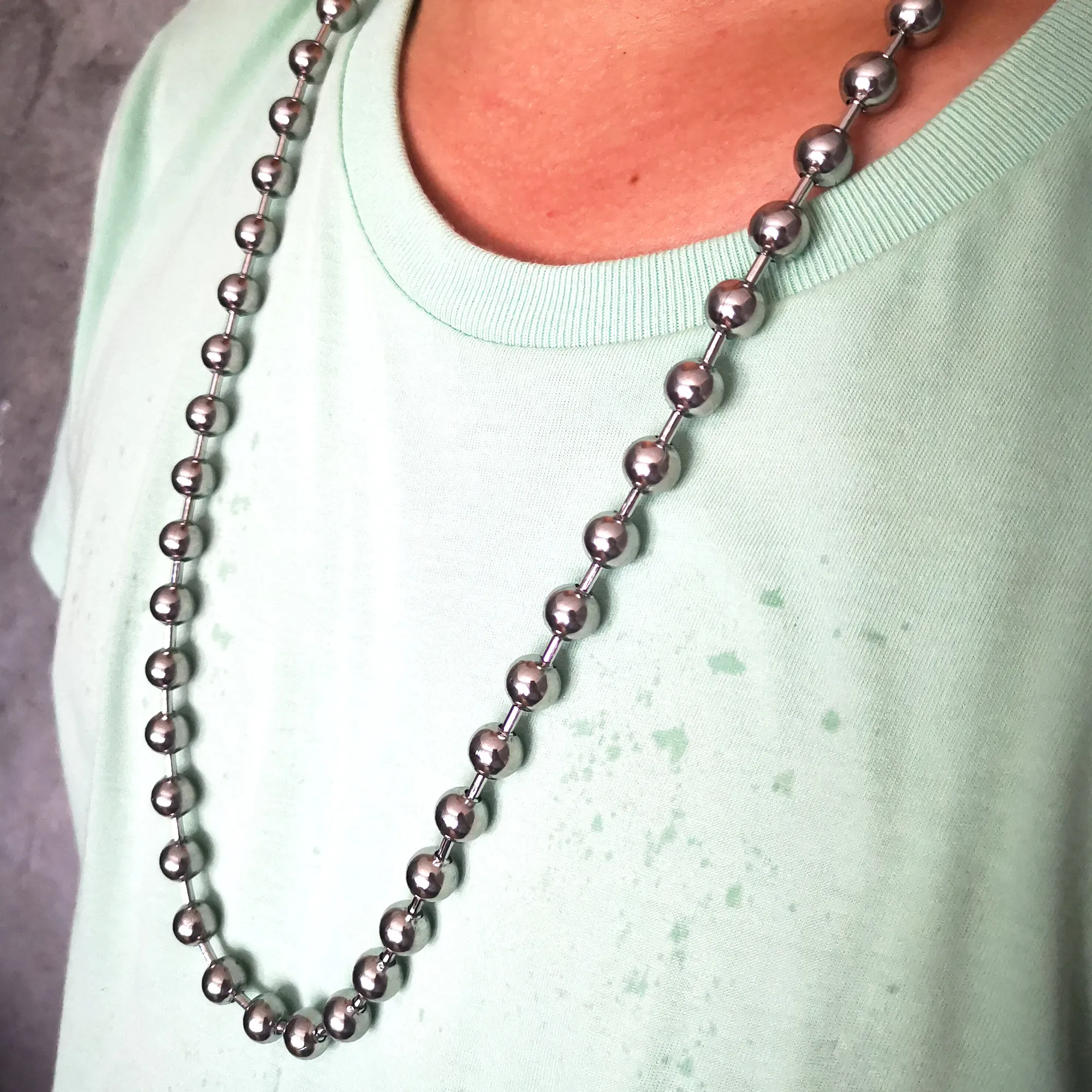 DIY Mens Jewelry: 10mm Wide Silver Stainless Steel Ball Chain Beads Pearl  Necklace Men 18 40 Inch Size From Yueyang86, $6.64