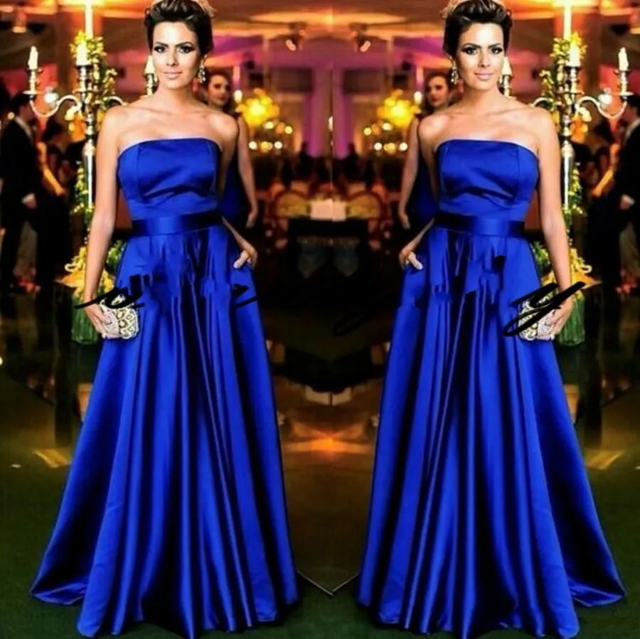 Elegante königsblaue Abendkleider, trägerlos, Dubai, Naher Osten, formelle Kleider mit Taschen, Ballkleid, Abendgarderobe, Robe de Novia