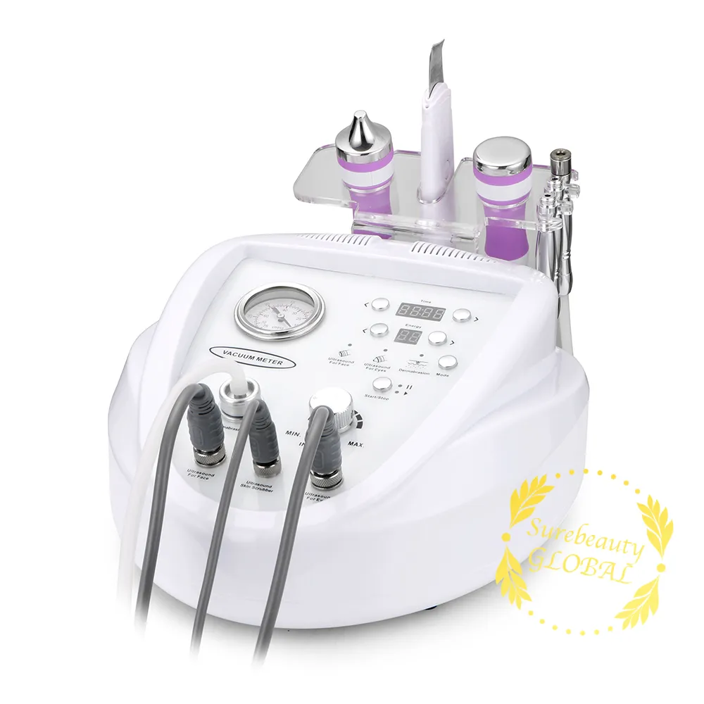 Sommarförsäljning 4 i 1 Ultrasonic Microdermabrasion Skin Åtdragning Dubbel Djup Ultraljudsskrubber För Acne Scars Dermabrasion Beauty Machine