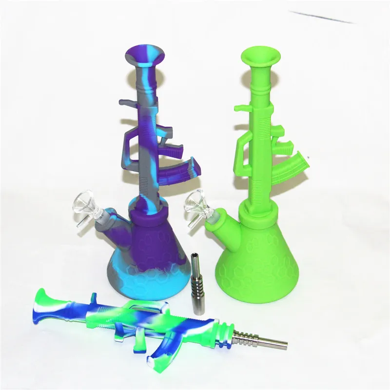 AK shape New silicone beaker water pipes glass smoking pipe bong food grade hookah shisha Dab Rig Recycler