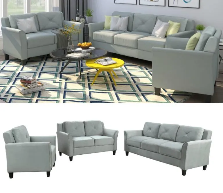 US STOCK rápido transporte Botão adornado 3 peça assento da cadeira Amor Sofa Set WY000048EAA