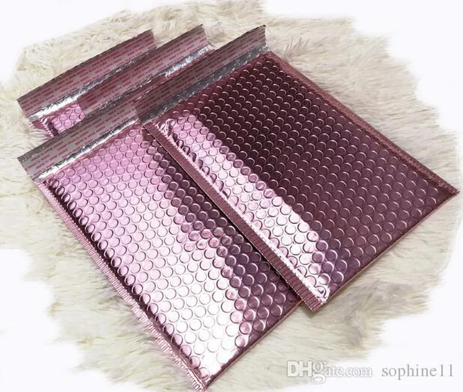 Розовое золото Bubble Envelop Metallic Rose Gold Foil Bubble Mailer для подарочной упаковки, Свадебный мешок Бесплатная доставка