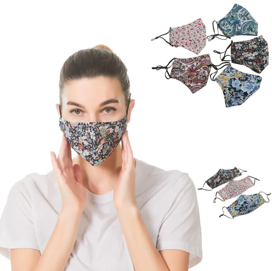 Thin Print Floral Cotton Waschbar Wiederverwendbare Mundmaske Antistaub Haze Außengesichtsmasken Blumen Staubdichtes Maske PM2.5