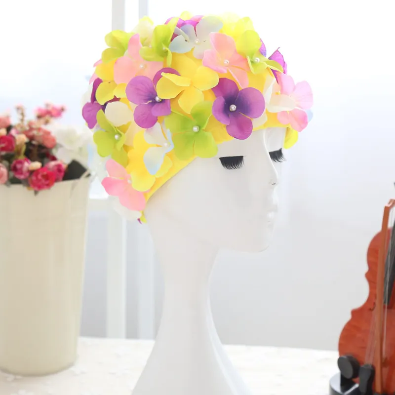 女性花デザインバスキャップレディーススイミングキャップ