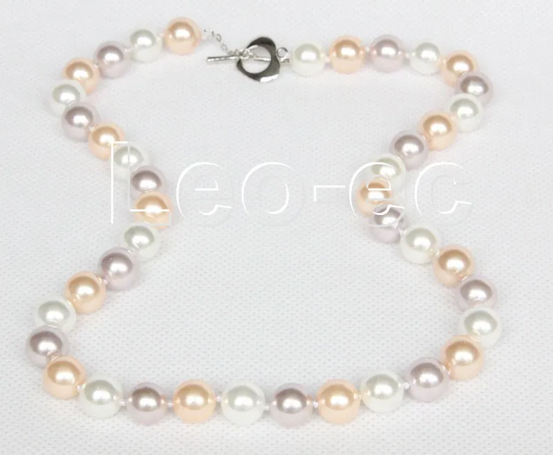 Best Buy Perlenschmuck 18" 9-10mm runde Perlen lila weiß rosa MIX Südsees Shell Perlen Halskette