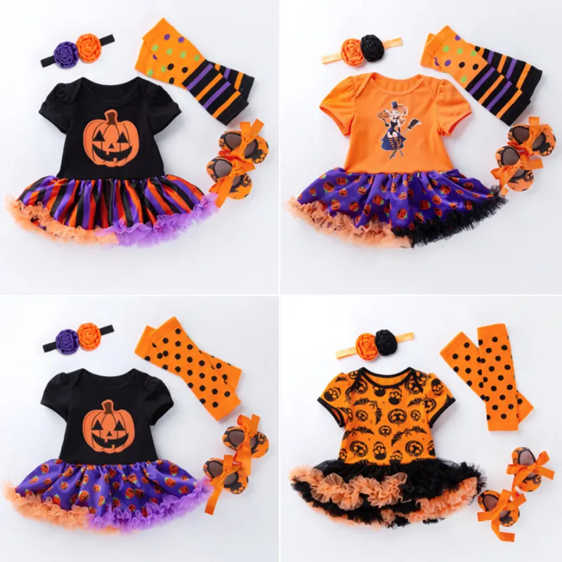 Kids Halloween Baby Girl Dress Kids Outfits Sets Short Sleeve Romper