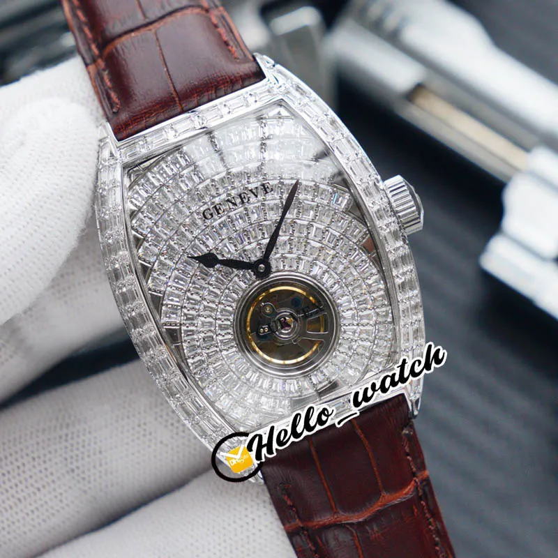 TWF NY V2 -version Grand Cintree Curvex Tourbillon Gypsophila 8880 Automatisk herrklocka stål alla diamantläderbandurer He233L