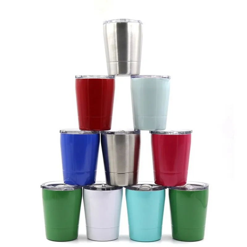 Gobelets pour enfants de 9oz et 12oz, couleurs en acier inoxydable, joli petit gobelet avec couvercle et paille en plastique c01