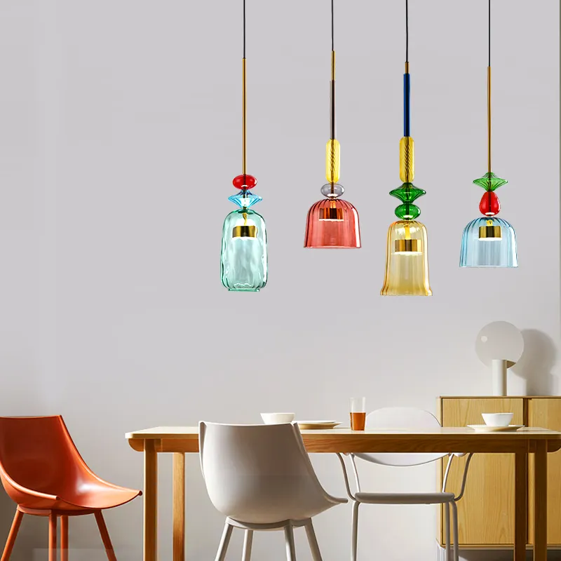 2020 Nowy Nordic Colorful Wisiorek Światła Strona główna Oświetlenie Dekoracyjne Salon Sypialnia Kryty Szkło Wiszące Lampy Decor Wisiorek Lampy