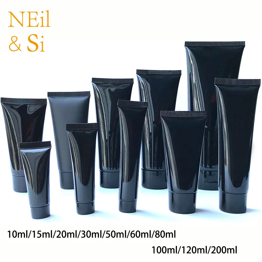 10ml 30g 50ml 60ml 80g 100ml 200ml Bouteille souple en plastique noir Cosmétique Nettoyant pour le visage Crème Squeeze Tube Lotion vide Conteneurs T200819