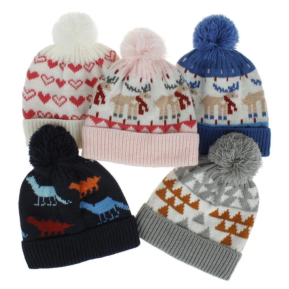 Nuovo Autunno Inverno Bambino Bambini Cappello lavorato a maglia Palline di lana Bambini Maglieria Berretto Berretto con teschio Ragazzi Ragazze Cappelli caldi