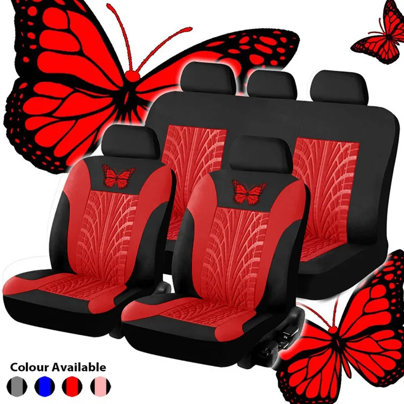 Juego de fundas de asiento de coche universales, funda de asiento de coche con patrón de mariposa, juego completo de accesorios interiores de estilo automático, 274m