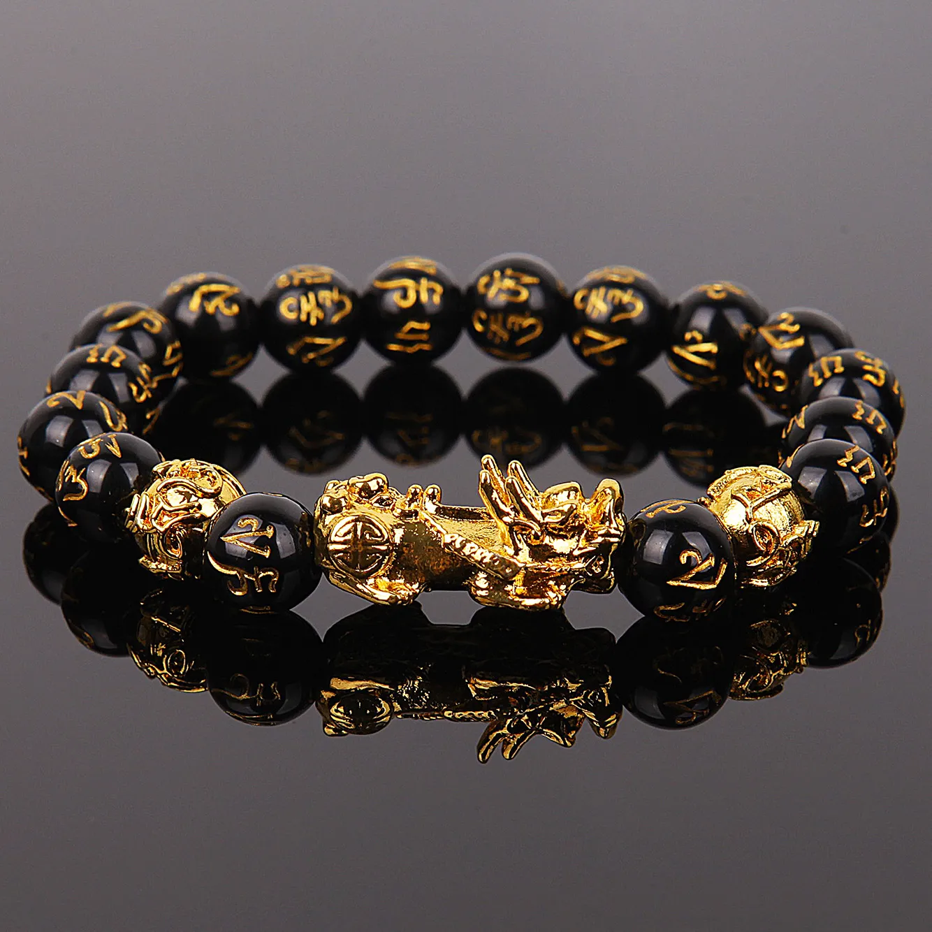 Wealth and Good Luck Chinese Fengshui Pixiu Unisex Wristband Men Women Bracelets Obsidian Beads Bracelet Jewelry Gift