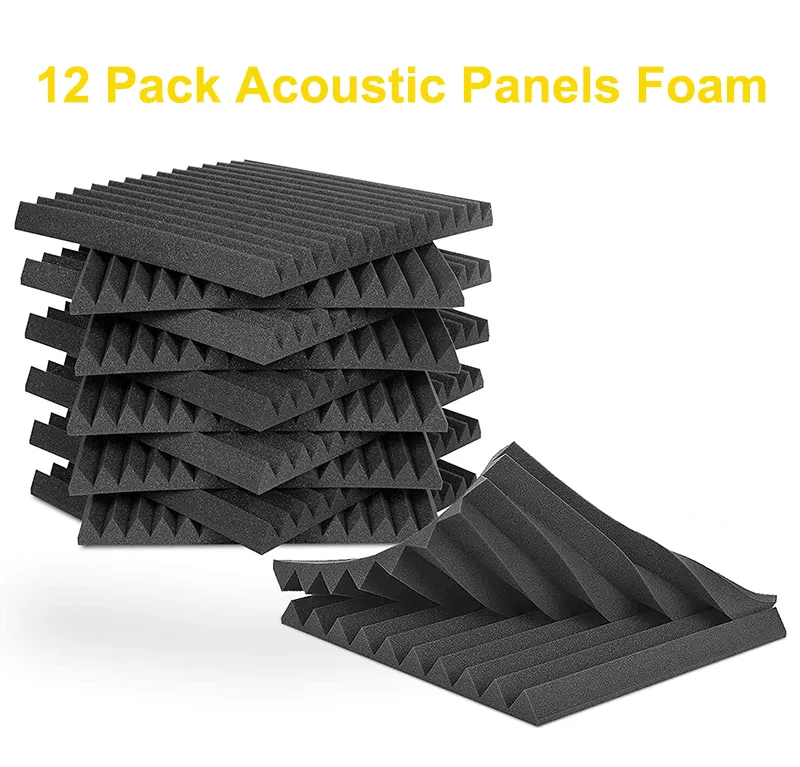 New 12pcs Painel de espuma acústico de 12pcs Estúdio de registro de parede 12 "x12" x1 "preto/azul à prova de som para estúdio Cinema de Recital Home