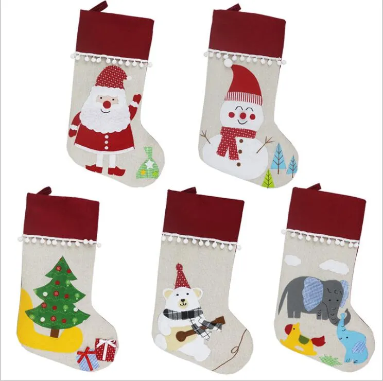 Noël Linge Bas Père Noël Bonhomme De Neige Arbre De Noël Suspendus Chaussettes Enfants Cadeaux Sacs De Rangement Arbre De Noël Pendentif Cadeau Sac Décoration LSK701