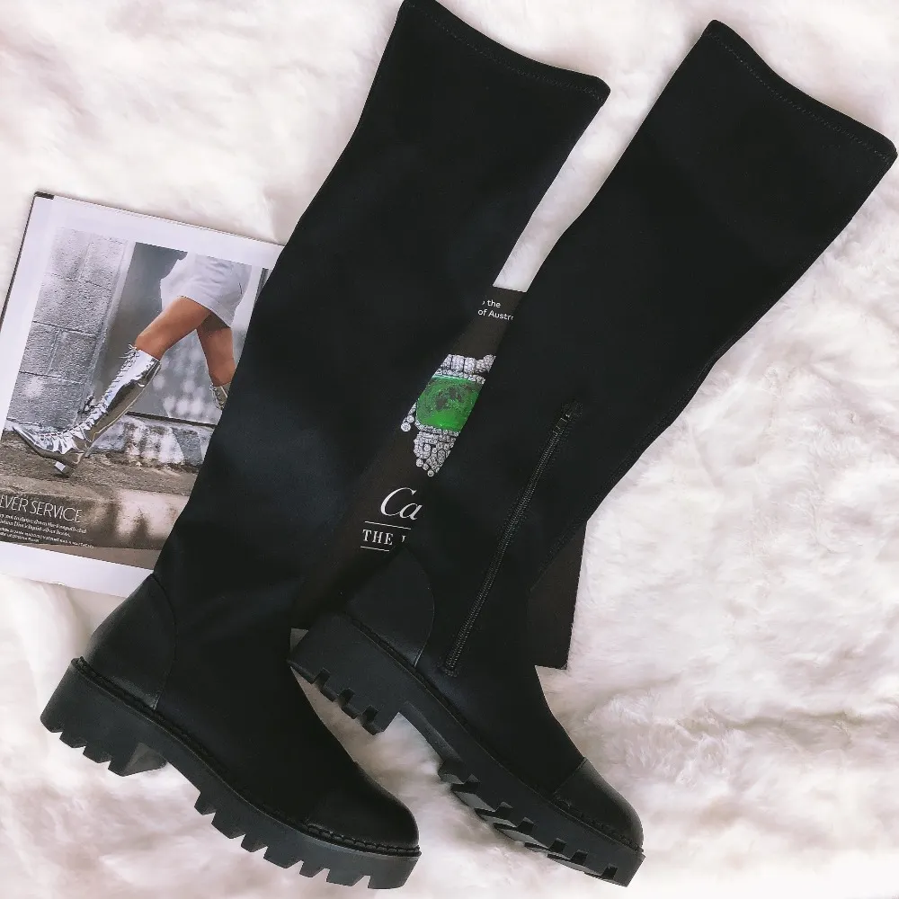 Black lycra online knee high boots
