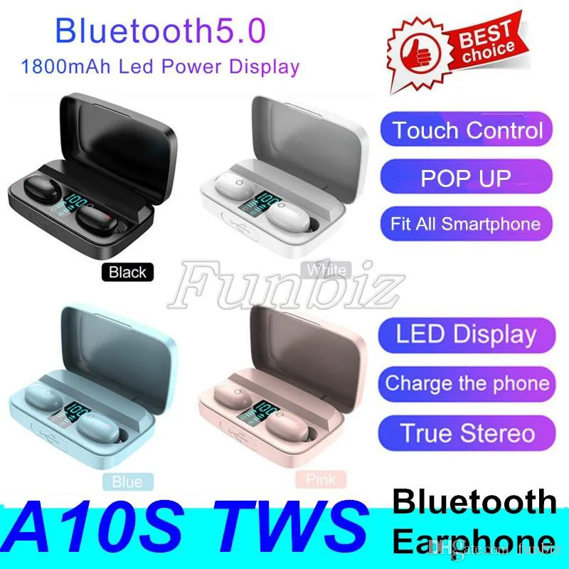 Coloré A10S Tws Bluetoolth Écouteur Casque Avec Affichage LED De Charge Dans L'oreille Mini Stéréo Musique Sans Fil Écouteurs Sports De Plein Air Casque