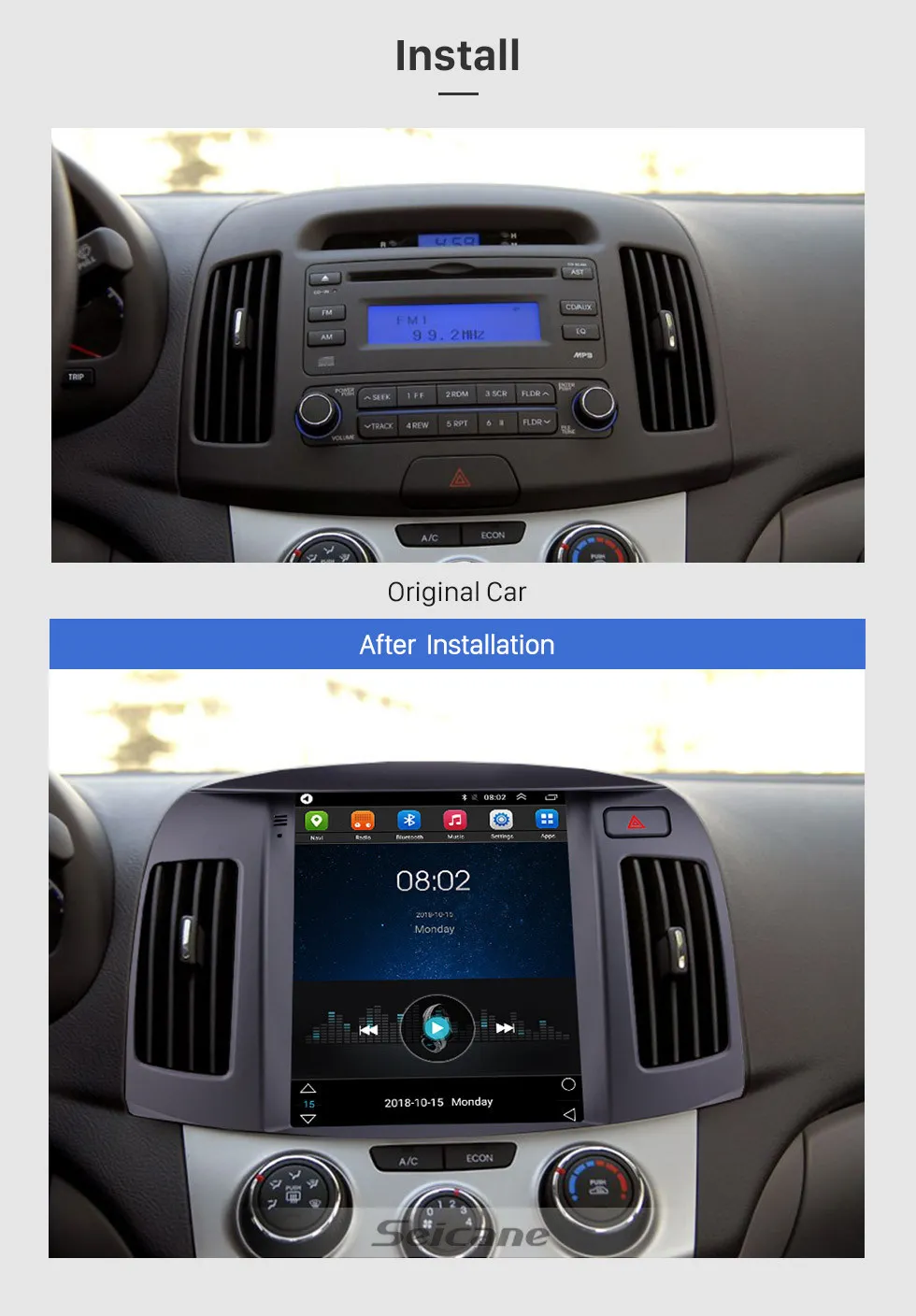 9.7 inch Android 9.1 Radio GPS Navigation for 2008 2009 2010 Hyundai Elantra with Mirror Link CPU Quad Core Bluetooth