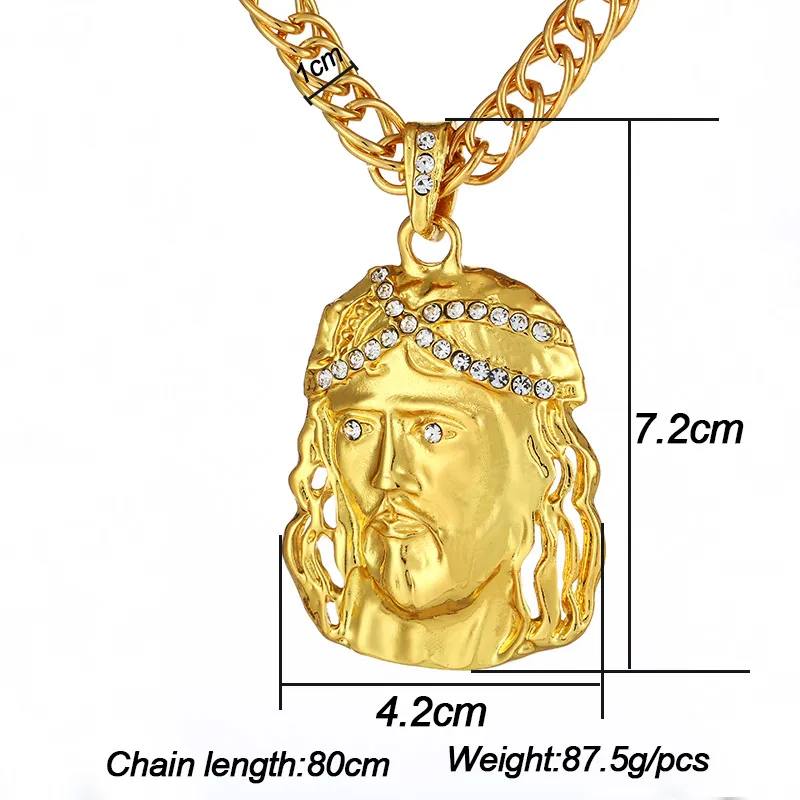 Naszyjniki wiszące złoto kolor Jezus Big Penddant Naszyjnik dla mężczyzn Kobiety Łańcuch biżuterii Długość Hip Hop12502