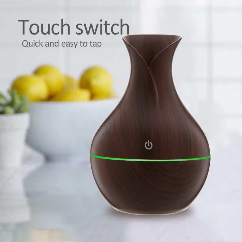 USB Ultrasonic Air Humidifier Wood Grain Aroma Essential Oil Diffuser for Home Office with 7 Colors LED Light free DHL