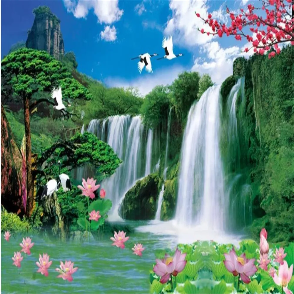 3D Paisagem Cachoeira De Parede De Papel De Parede Bem Vindo Design De  Pinheiro Para Decoração De Parede De Fundo De TV De $216,99 | DHgate, image size:1000x1000