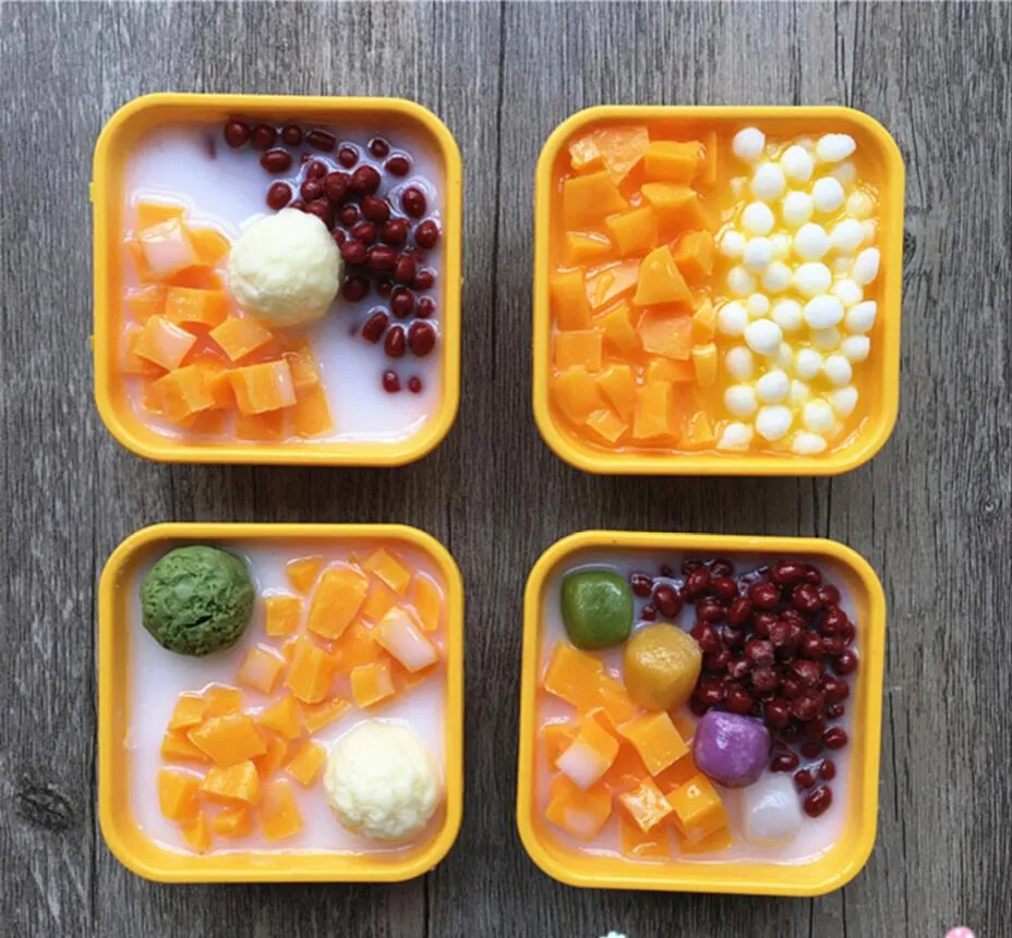 Aimants pour réfrigérateur Boules de mangue et desserts aux haricots rouges imitation alimentaire Autocollants pour réfrigérateur en PVC