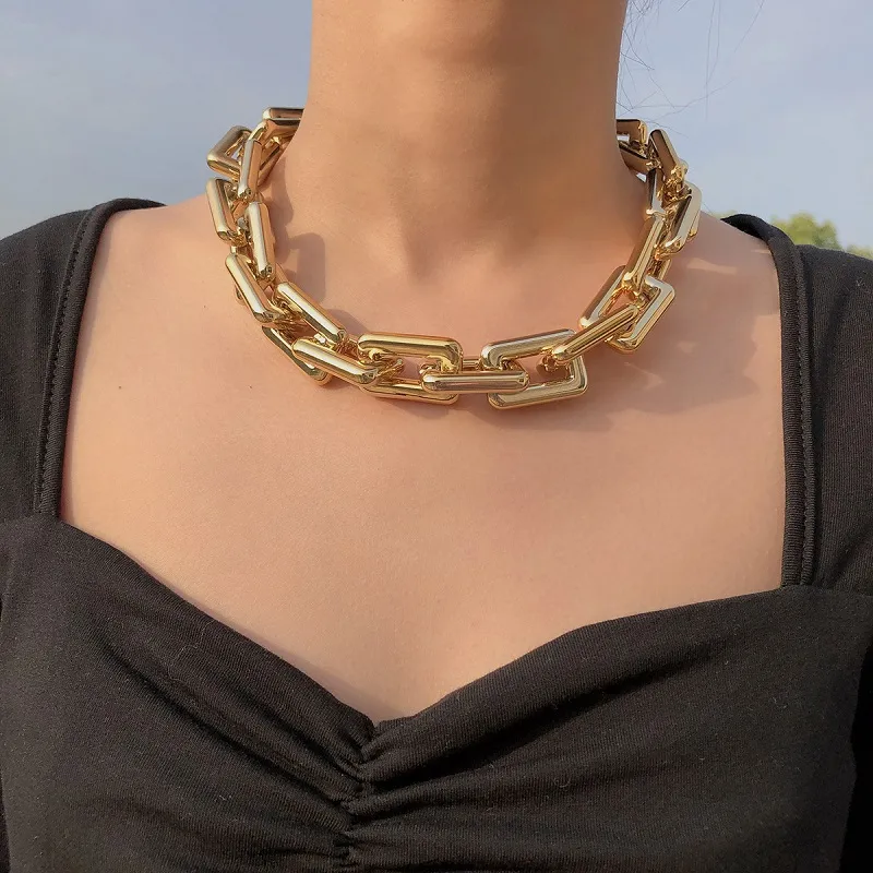 Punk chain choker halsband krage hip hop chunky chokers guld färg tjock kedja uttalande halsband för kvinnor män smycken gåva 2st / lot