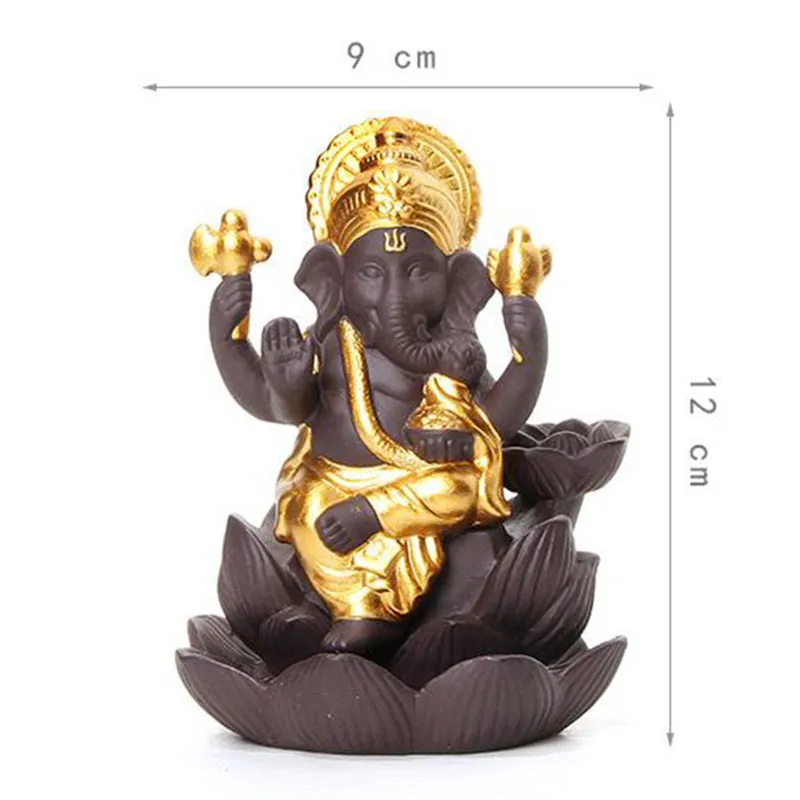 Ganesha Backflow Incense Burner - Ceramic Waterfall Incense Holder With 10 Cones, Aromatherapy Home Decor Statue - View #11