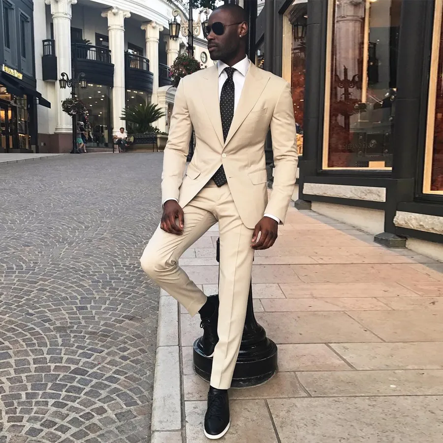 Mens slim on sale fit khaki suit