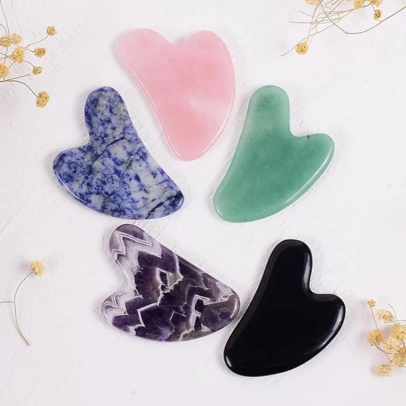 Masażer do twarzy Jade Gua Sha Narzędzie 100% Naturalne Rose Quartz Gua Sha Spa Akupunktura Healing Stone Massage Twarzy Neck Szyi Pielęgnacja