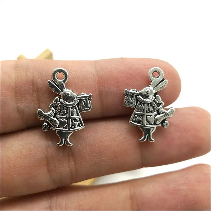 Großhandel 100 Stück Kaninchen Antik Silber Charms Anhänger Schmuckherstellung DIY Schlüsselanhänger Antiker Silber Anhänger für Armband Ohrringe 20x14mm