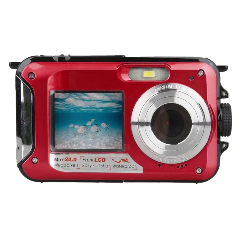 Wodoodporna kamera cyfrowa Podwodna kamera wideo Recorder Selfie Dual SN DV Nagrywanie kamery (czerwony)