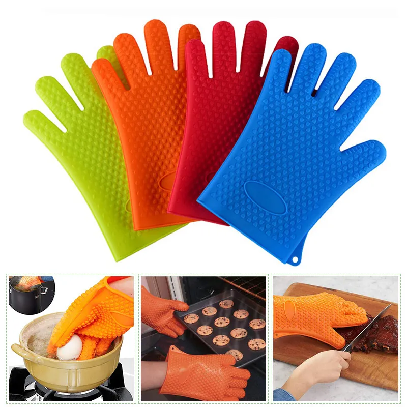 New Silicone Oven Kitchen Glove Heat Resistant Thick Cooking BBQ Grill ...