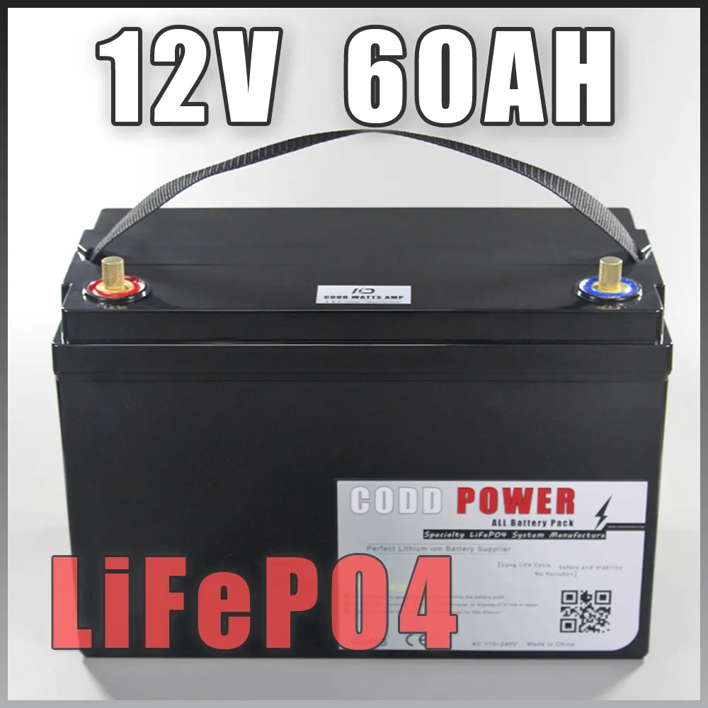 LiFePO4 12V 60AH Battery Pack For UPS led lights Solar Golf Car Lithium iron phosphate batteries 14.6V