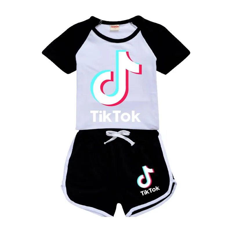 Ete Tik Tok Ensemble Pour Grand Garcon Fille Vetements Mode Enfant Coton T Shirt Top Sport Casual Shorts Pantalon 2pc Outfit Enfants Boutique