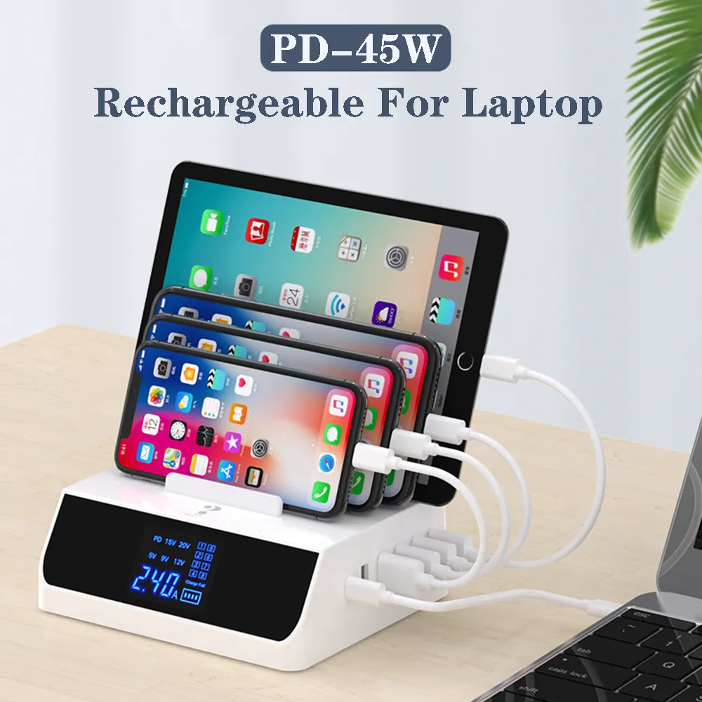 Freeshipping 100W Snabbavgift 3.0 USB Laddare med Bracket Tablet Notebook PC Phone Charger Adapter Hub PD Snabb Laddare till iPhone Samsung