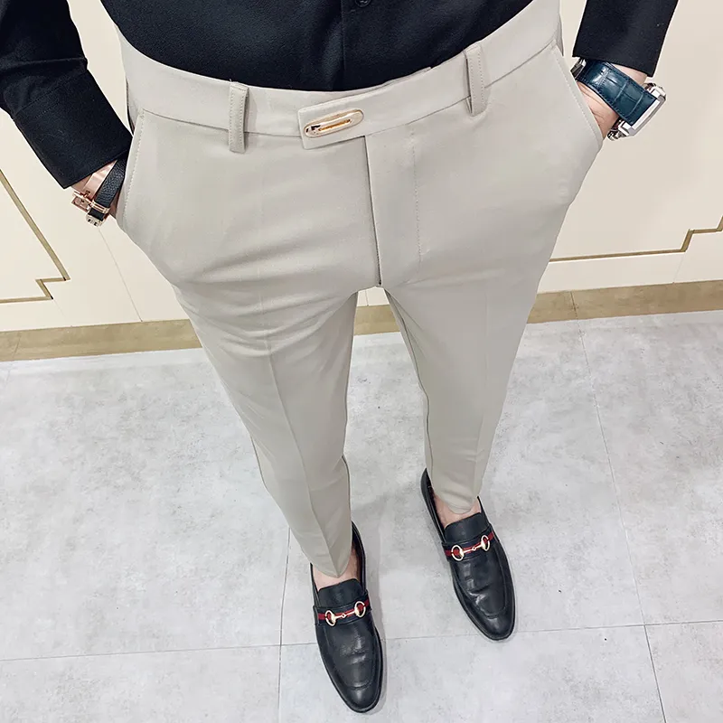 Men's Pants Casual Slim Fit Mens Dress Pants Streetwear Full Length Suit Pant Men 34 High Quality Gentlemen Office Trousers All Match