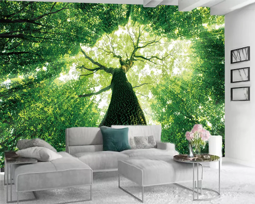 3d Wallpaper For Kitchen 3d Wallpaper for Bedroom Tall Green Trees Romantic Scenery Decorative Silk 3d Wallpaper