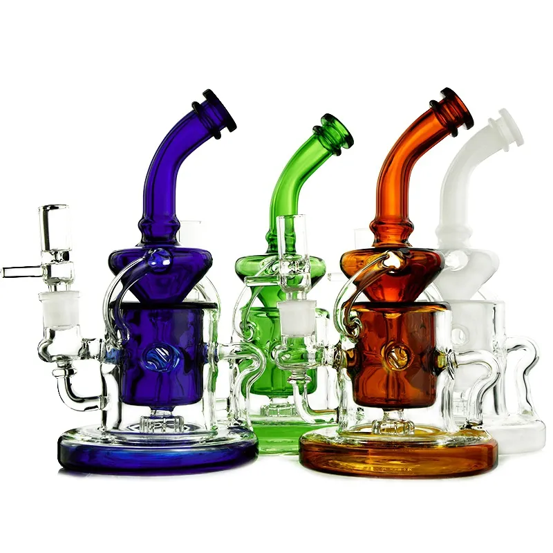 Heavy Base Recycler Bongs Klein Tornado Glass Water Pipes Showerhead Perc Oil Rigs 14mm Joint Green Blue Amber Dab Rig With Bowl