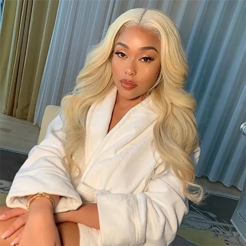 Deep Part Straight Body Wave 613 Blonde Lace Front Wig Human  display picture 3
