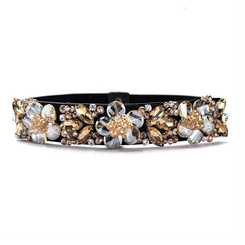 Women Elegant Rhinestone Belts crystal wide decorated Waistband for dress Vintage female designer wide elastic belt Ceinture Y200807