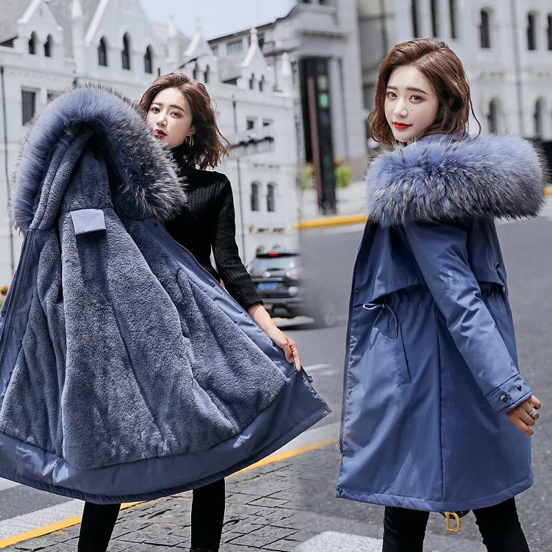 Parkas de plumón para mujer, chaqueta de invierno para mujer de talla grande 6XL 2021, Parka con forro de lana gruesa con capucha, abrigo largo para mujer, prendas de vestir cálidas ajustadas