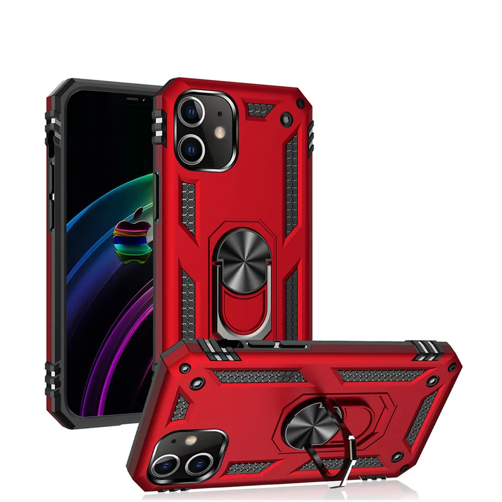 Casos de telefone de armadura à prova de choque para iphone 14 Pro Max 13 12 11 XR XS 7 8 Plus anel magnético suporte de carro anti-queda TPU capa Kickstand