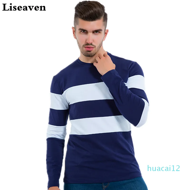 Gorąca sprzedaż Nowa Jesień Zima Męska Z Długim Rękawem T Shirt O Neck Spandex Casual Paski T Shirt dla Mężczyzn Designer T shirt Asian Rozmiar