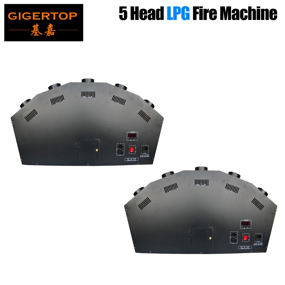 2 X LOT NYHET 5 HEAD LPG Stage Fire Machine Disco Flame Maskin 3m Höjd Färgrik LPG Flame Effekter Controller DMX Fire Machine